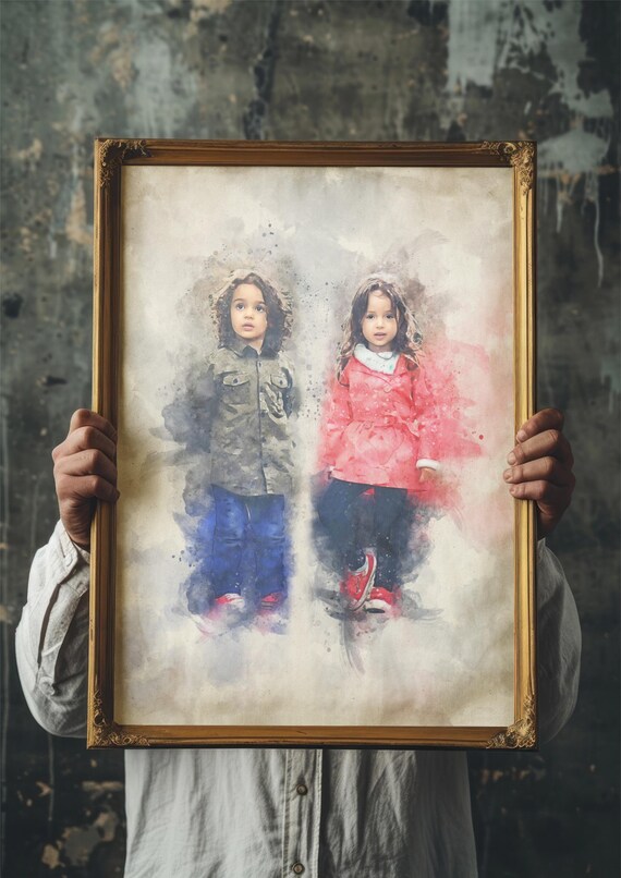 Custom Watercolor Portrait from Photo: Friendship Gift (Digital File)