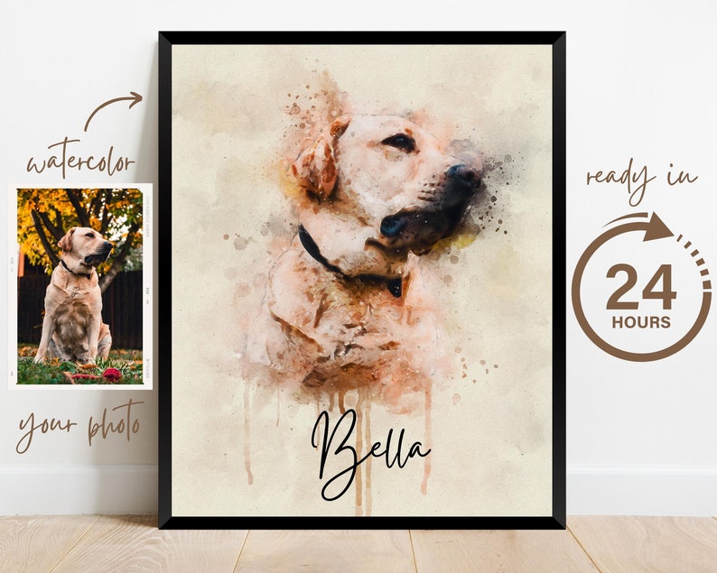 Personalized Watercolor Dog Portrait from Photo, Dog Portrait, Loss of Dog Cat Pet Gift Memorial, Painting from Photo, Pet Portrait Custom image 8
