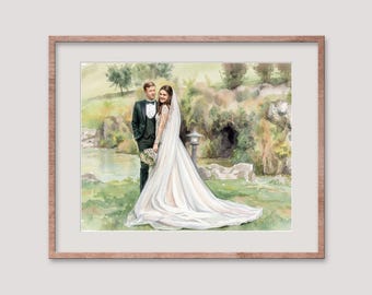 Wedding Anniversary Gift for Wife from Husband, Custom Portrait, Watercolor Painting from Photo
