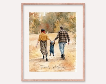 Custom Family Watercolor Portrait from Photo, Father's Day Gift, Family Painting, Drawing, Illustration, Sketch