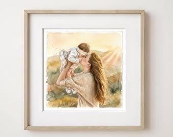 Muttertag Aquarell Zeichnung Portrait vom Foto, Geschenk für Mama Mutter Oma, Familien Portrait