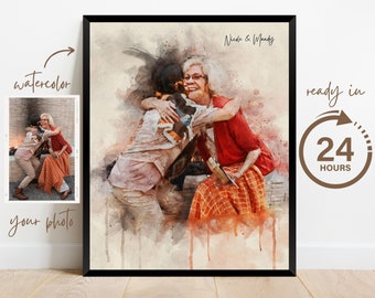Personalized Mothers Day Gifts | Gifts for Mom Mother Grandma | Custom Watercolor Portrait Painting from Photo | Family Portrait Painting