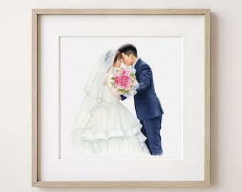 Hand-Drawn Watercolor Couple Portrait from Photo, Custom Wedding Anniversary Gift for Wife/Husband/Parents