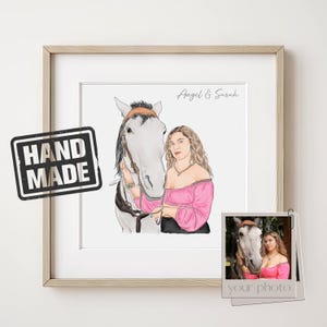 Custom Pet Portrait, Personalized Horse Illustration, Horse Owner Gifts, Hand Drawn Horse, Pet Memorial Ideas, Pet and Owner Portrait