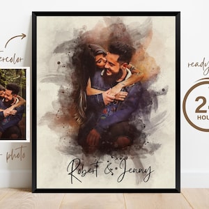 Wedding Anniversary Gift for Wife Husband, Watercolor Couple Portrait Painting from Photo, Engagement Gift, 1st Anniversary Gift, Wall Art image 5