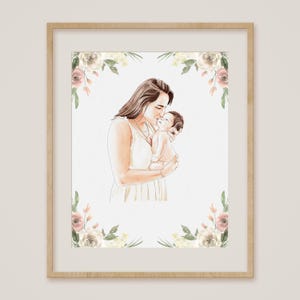 Custom Mother&#39;s Day Watercolor Portrait from Photo, Personalized Gift for Mother/Grandma from Daughter/Granddaughter, Family Painting