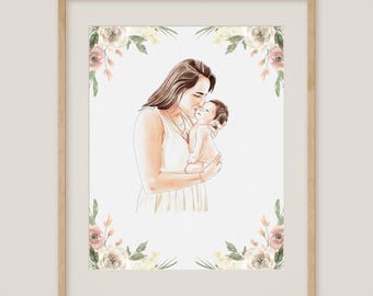 Mothers Day Custom Watercolor Portrait from Photo, Personalized Gift for Mom Mother Grandma, Gift from Daughter, Family Portrait Painting