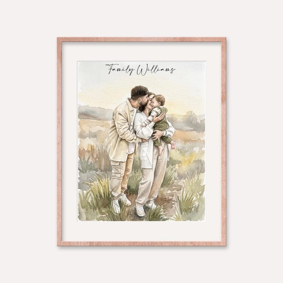 Custom Family Watercolor Portrait Painting from Photo, Personalized Dad Mom Gift, Hand-Drawn, Hand-Painted