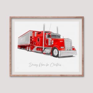 Cadeau vrachtwagenchauffeur, aangepast vrachtwagenportret van foto, tekening aangepaste vrachtwagen, cadeau echtgenoot, cadeau vriendje, minimale aquarel autoschilderij