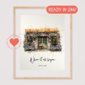 Portret van onze locatie voor de eerste date | Aangepaste aquarel paar tekenen | Handgetekende locatieillustratie | Aandenken jubileum | Valentijnscadeau