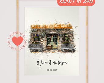 Our First Date Venue Portrait | Custom Watercolor Couple Drawing | Hand-Drawn Venue Illustration | Anniversary Keepsake | Valentines Gift