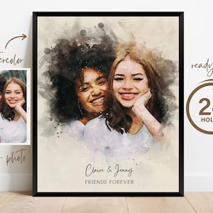 Best Friend Birthday Gift Personalized, Friends Portrait Watercolor Painting from Photo, Friendship Gift, Watercolor Portrait Painting