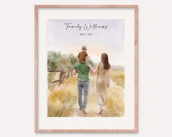 Family Portrait from Photo, Hand-Painted Painting, Family Print, Illustration, Drawing, Mother's Day Gift