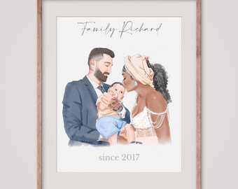Hand Drawn Family Portrait Painting, Custom Family Portrait, Miniature Custom Family Drawing, Family Portrait Gift, Custom Family Painting