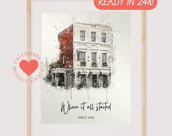 Unique Valentines Gift, Our First Date Painting, Custom Watercolor Couple Drawing, Venue Illustration, 1st Anniversary Keepsake, Printable