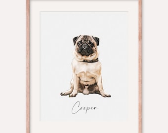 Custom Watercolor Pet Portrait, Hand-Drawn Dog Art