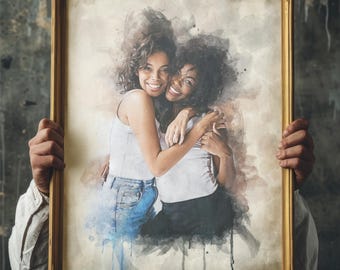 Retrato de amigo personalizado en acuarela a partir de una foto (archivo digital)
