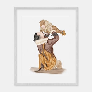 Custom Father&#39;s Day Gift | Watercolor Family Portrait Drawing | Father Son Daughter Dad Painting | Personalized Anniversary Gift for Husband