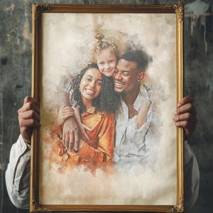 Aangepast familieportret, familie aquarelportret van foto, aangepast portret cadeau, familie aquarelportret schilderen, fotoschilderij