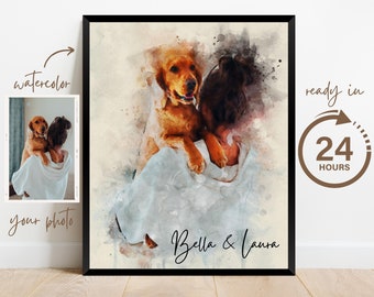 Watercolor Dog Portrait Custom From Photo Dog Portrait Personalized Dog Gift Memorial  Loss Of Dog Portrait Custom Painting From Photo Gifts