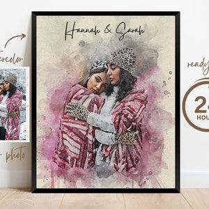 Women’s Day Gift for Wife Girlfriend Mom Her She, Women’s Day Gift, Watercolor Portrait Painting from Photo, Custom Portrait Personalized