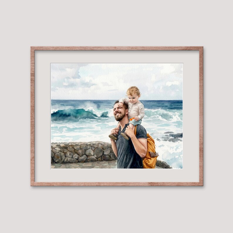 Hand-Drawn Custom Family Portrait, Watercolor Family Painting from Photo, First Father's Day Gift zdjęcie 8
