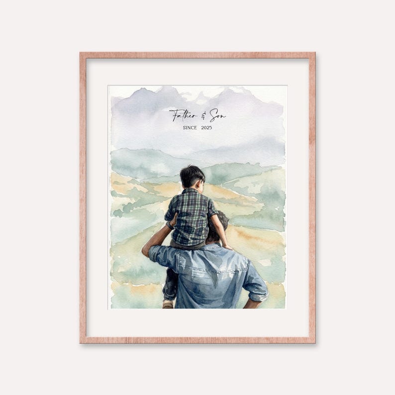 Hand-Drawn Custom Family Portrait, Watercolor Family Painting from Photo, First Father's Day Gift zdjęcie 12