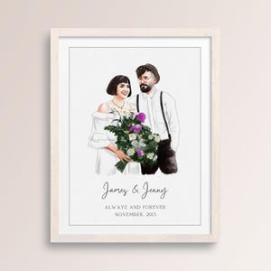 Handgetekende aquarel paar portret schilderij van foto, aangepaste verjaardag huwelijkscadeau voor vrouw echtgenoot vriend, familieportret, tekening