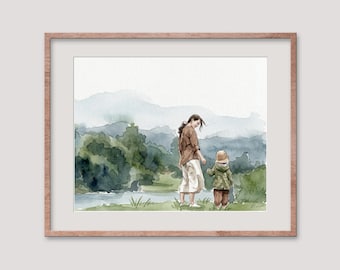 Custom Watercolor Family Portrait, Hand-Painted, First Mother's Day Gift
