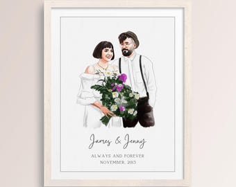 Birthday Gift for Boyfriend, Boyfriend Present, Boyfriend Birthday Gift Personalized, Custom Watercolor Couple Portrait Painting from Photo