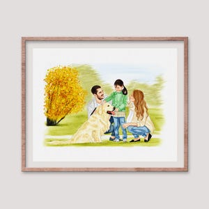 Hand-Drawn Family Portrait from Photo | Hand-Painted Family and Dog Watercolor Drawing | Mother's Day Gift | Father's Day | Anniversary Gift
