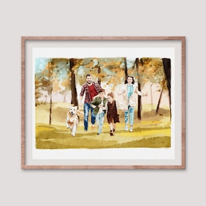 Custom Family Portrait Hand-Painted from Photo, Hand-Drawn Watercolor Family with Dog Painting, Anniversary Gift, Mother's Day, Father's Day