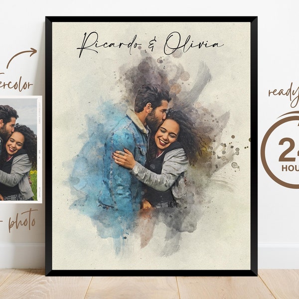 Birthday Gift for Him, Boyfriend Birthday Gift, Custom Couple Portrait, Watercolor Painting from Photo, Relationship Gift for the Couple