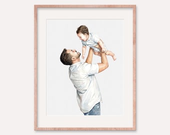 Custom Family Watercolor Portrait from Photo, Father's Day Gift Personalized, Drawing, Painting, Sketch