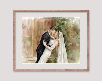 Custom Couple Watercolor Portrait from Photo, Anniversary Gift Husband Wife, Drawing, Sketch, Painting, Illustration