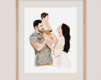Custom Watercolor Family Portrait, Hand-Painted from Photo, Mother's Day Gift