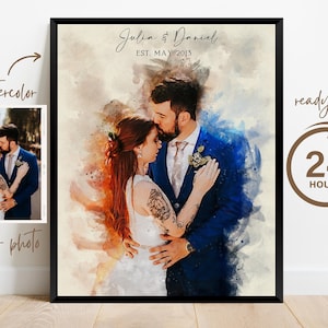 Anniversary Gift for Him Husband Parents Friend, Engagement Gift for Boyfriend Girlfriend, Portrait from Photo, Watercolor Painting Portrait
