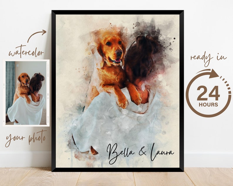 Personalized Watercolor Dog Portrait from Photo, Dog Portrait, Loss of Dog Cat Pet Gift Memorial, Painting from Photo, Pet Portrait Custom image 9