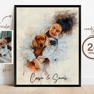 Personalized Watercolor Dog Portrait from Photo, Dog Portrait, Loss of Dog Cat Pet Gift Memorial, Painting from Photo, Pet Portrait Custom image 7