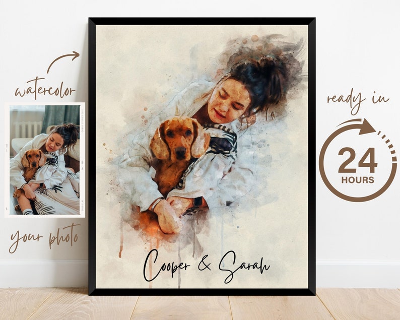 Personalized Watercolor Dog Portrait from Photo, Dog Portrait, Loss of Dog Cat Pet Gift Memorial, Painting from Photo, Pet Portrait Custom image 7