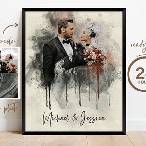 Watercolor Couple Portrait Painting from Photo, Anniversary Wedding Gift for Wife Husband, Personalized Family Portrait, Drawing from Photo