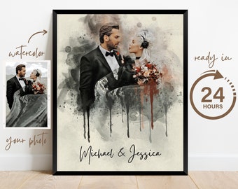 Watercolor Couple Portrait Painting from Photo, Anniversary Wedding Gift for Wife Husband, Personalized Family Portrait, Drawing from Photo