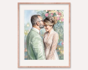 Watercolor Custom Portrait from Photo, Wedding Anniversary Gift for Wife Husband Parents Personalized