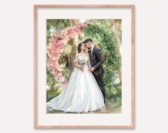 Custom Watercolor Couple Portrait, Hand-Painted, Hand-Drawn, Anniversary Gift Wife Husband, Personalized