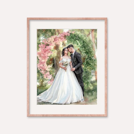 Custom Watercolor Couple Portrait, Hand-Painted, Hand-Drawn, Anniversary Gift Wife Husband, Personalized
