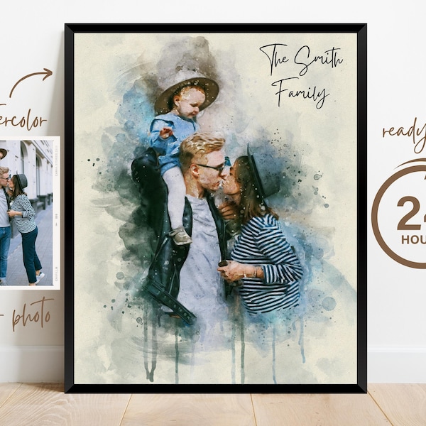 portrait de famille personnalisé | | d’impression familiale Aquarelle Peinture Portrait | Cadeau de fête des mères personnalisé | cadeau d’anniversaire | Portrait de la photo