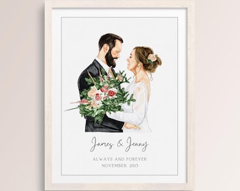 Custom Watercolor Portrait | Hand-Painted Family, Wedding Gift (Digital Painting)