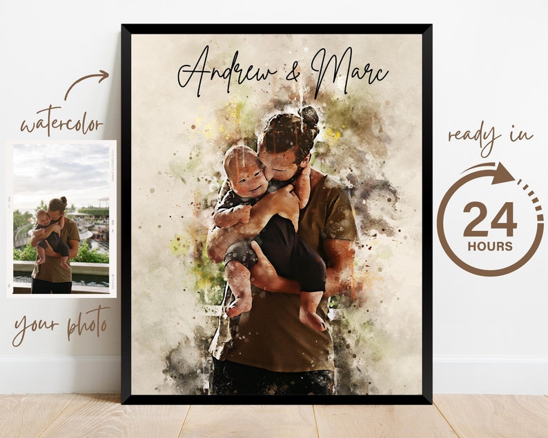 Watercolor Family Portrait | Father Son Painting Portrait from Photo | Custom Father's Day Gift | Personalized Anniversary Gift for Husband 