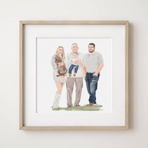 Custom Portrait Gift, Hand Painted Portrait from Photo, Watercolor Digital Portrait Hand Drawn, Anniversary Gift, Family with Dog Portrait