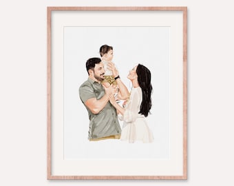 Hand-Drawn Custom Family Portrait, Watercolor Family Painting from Photo, First Father's Day Gift